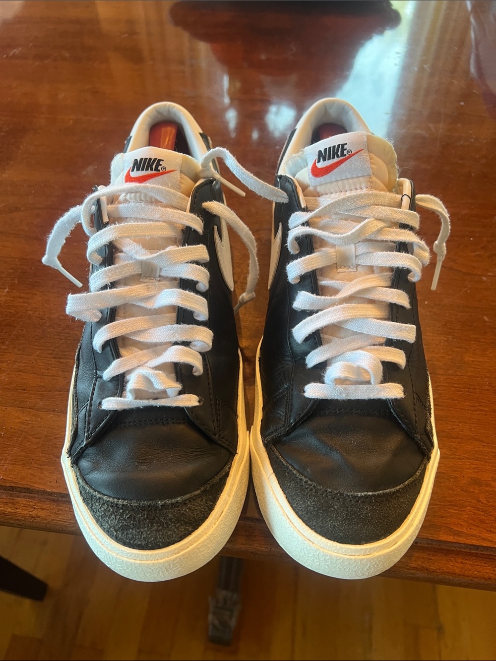 mens Nike blazers leather black with white swoop size 11.5